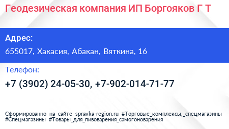Геодезическая компания ИП Боргояков Г Т  - визитка
