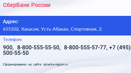 СберБанк России - визитка