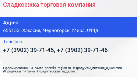 Сладкоежка торговая компания - визитка