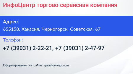 ИнфоЦентр торгово сервисная компания - визитка