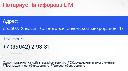 Нотариус Никифорова Е М  - визитка