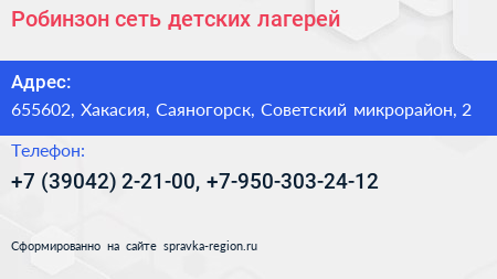 Робинзон сеть детских лагерей - визитка
