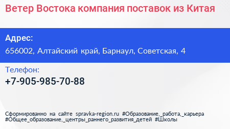Ветер Востока компания поставок из Китая - визитка
