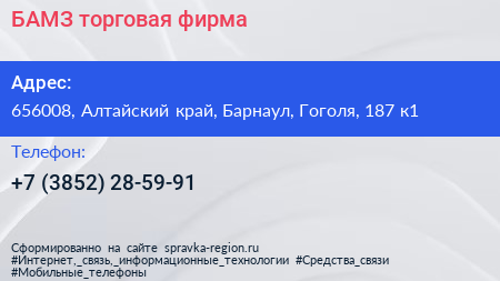 БАМЗ торговая фирма - визитка