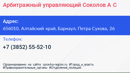 Арбитражный управляющий Соколов А С  - визитка