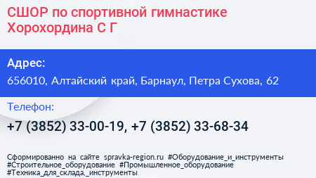 СШОР по спортивной гимнастике Хорохордина С Г  - визитка