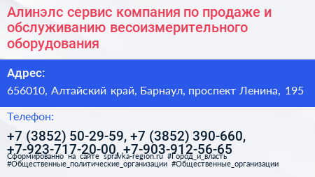 Алинэлс сервис компания по продаже и обслуживанию весоизмерительного оборудования - визитка