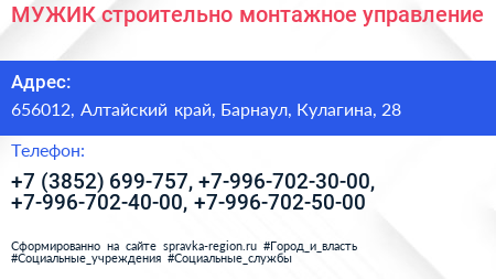 МУЖИК строительно монтажное управление - визитка