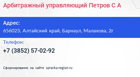 Арбитражный управляющий Петров С А  - визитка