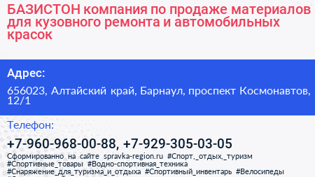 БАЗИСТОН компания по продаже материалов для кузовного ремонта и автомобильных красок - визитка
