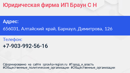 Юридическая фирма ИП Браун С Н  - визитка
