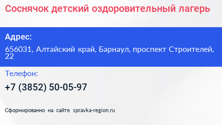 Соснячок детский оздоровительный лагерь - визитка