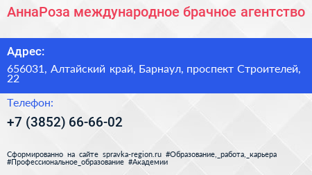 АннаРоза международное брачное агентство - визитка