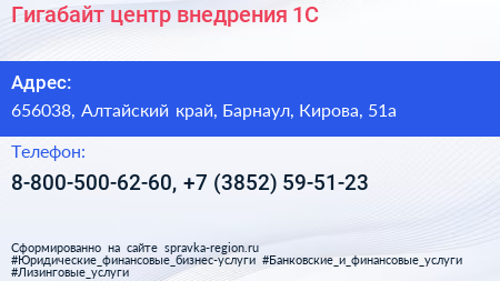 Гигабайт центр внедрения 1С - визитка