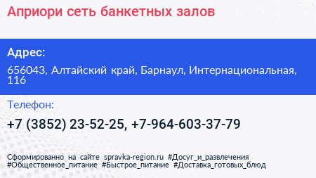 Априори сеть банкетных залов - визитка