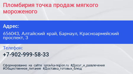 Пломбирия точка продаж мягкого мороженого - визитка
