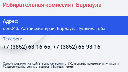 Избирательная комиссия г Барнаула - визитка