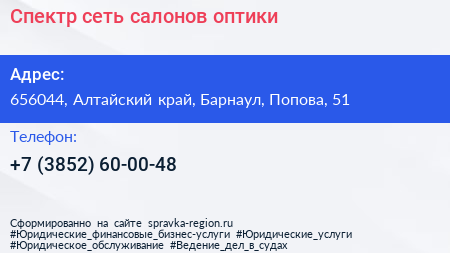 Спектр сеть салонов оптики - визитка