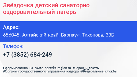 Звёздочка детский санаторно оздоровительный лагерь - визитка