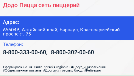 Додо Пицца сеть пиццерий - визитка