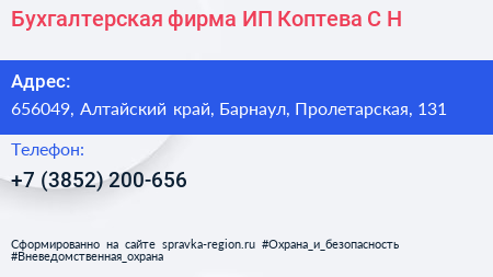 Бухгалтерская фирма ИП Коптева С Н  - визитка