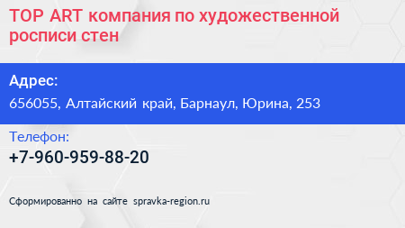 TOP ART компания по художественной росписи стен - визитка