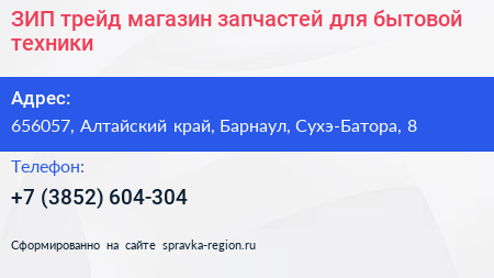 ЗИП трейд магазин запчастей для бытовой техники - визитка