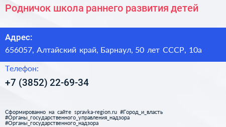 Родничок школа раннего развития детей - визитка