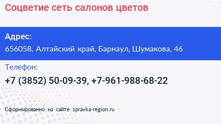 Соцветие сеть салонов цветов - визитка