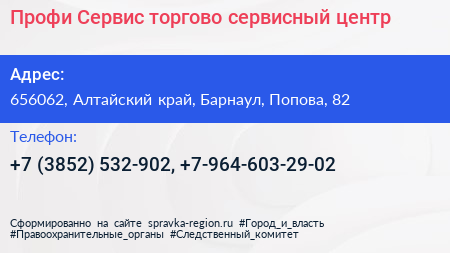 Профи Сервис торгово сервисный центр - визитка