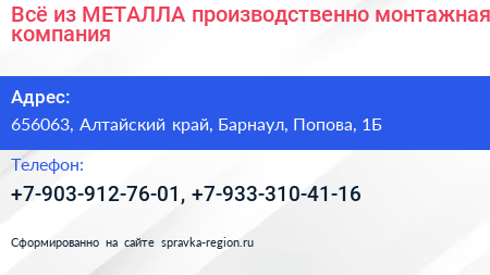 Всё из МЕТАЛЛА производственно монтажная компания - визитка