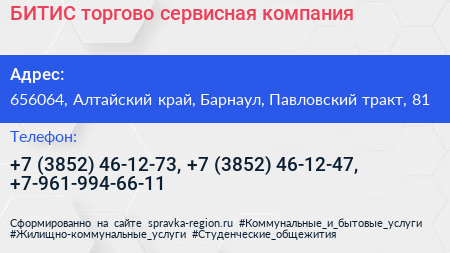 БИТИС торгово сервисная компания - визитка