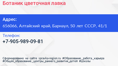 Ботаник цветочная лавка - визитка