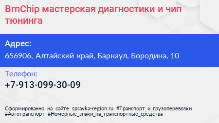 BrnChip мастерская диагностики и чип тюнинга - визитка