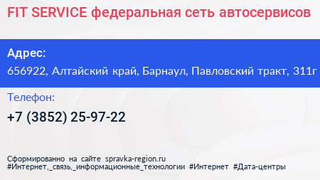 FIT SERVICE федеральная сеть автосервисов - визитка