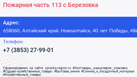 Пожарная часть 113 с Березовка - визитка