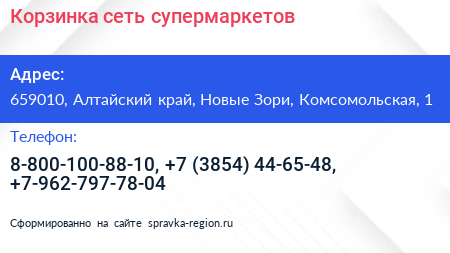 Корзинка сеть супермаркетов - визитка