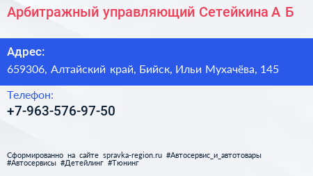 Арбитражный управляющий Сетейкина А Б  - визитка