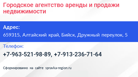 Городское агентство аренды и продажи недвижимости - визитка