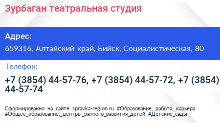Зурбаган театральная студия - визитка