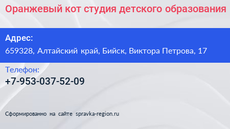 Оранжевый кот студия детского образования - визитка