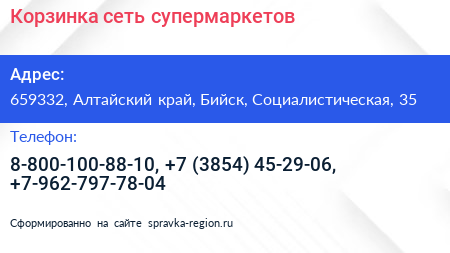 Корзинка сеть супермаркетов - визитка