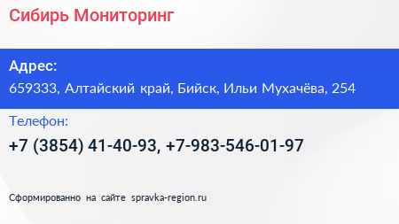 Сибирь Мониторинг - визитка