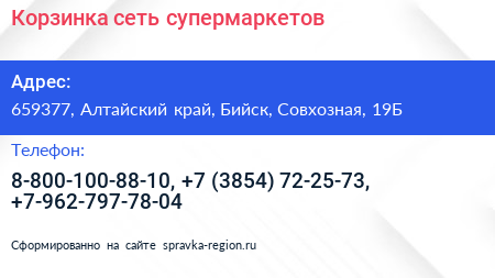 Корзинка сеть супермаркетов - визитка