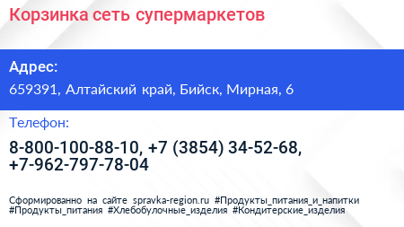 Корзинка сеть супермаркетов - визитка