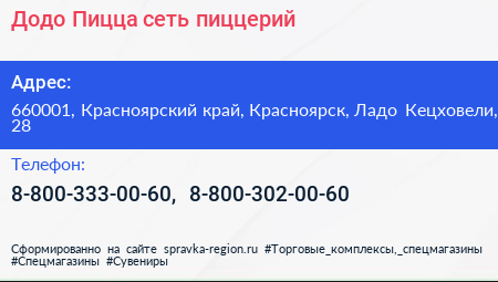 Додо Пицца сеть пиццерий - визитка