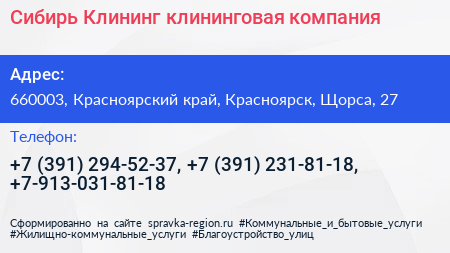 Сибирь Клининг клининговая компания - визитка