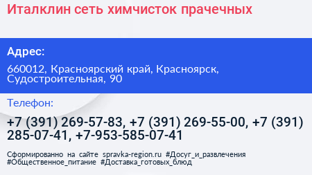 Италклин сеть химчисток прачечных - визитка