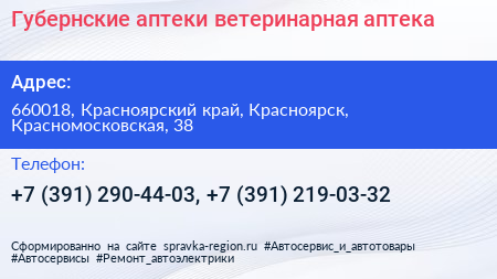 Губернские аптеки ветеринарная аптека - визитка