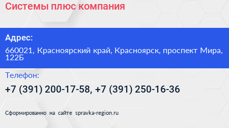 Системы плюс компания - визитка